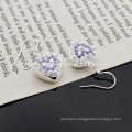 Popular Women Style Plating silver Earring Purple Crystal Heart Shape Charming Earring DS010